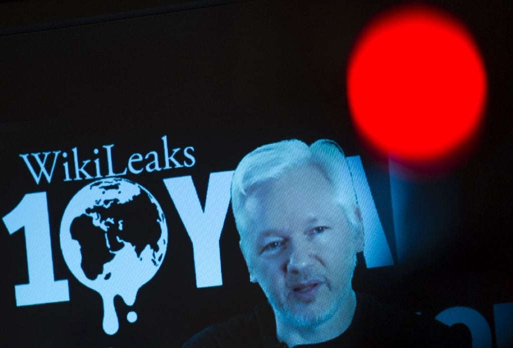 wikileaks founder julian assange addresses journalists in berlin via a live video link on october 4 2016 photo afp