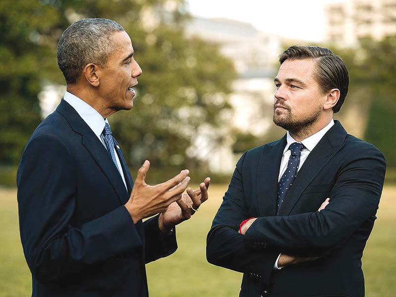 dicaprio moderated a panel discussion alongside us president barack obama at the white house photo file