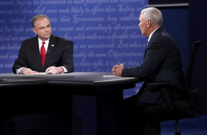 democratic us vice presidential nominee senator tim kaine l listens as republican u s vice presidential nominee governor mike pence speaks during their vice presidential debate at longwood university in farmville virginia u s october 4 2016 photo reuters democratic us vice presidential nominee senator tim kaine l listens as republican u s vice presidential nominee governor mike pence speaks during their vice presidential debate at longwood university in farmville virginia u s october 4 2016 photo reuters