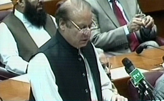 express news screen grab of prime minister nawaz sharif addressing a joint session of the parliament on held kashmir 039 s situation in islamabad on october 5 2016