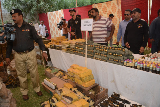 cache of arms recovered in karachi is on display photo rashid ajmeri express