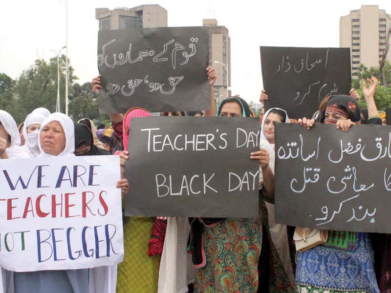 teachers protest against non payment of their salaries photo waseem nazir express