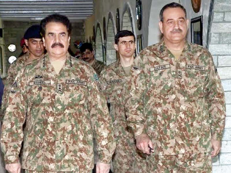 gen raheel sharif received by lt gen malik zafar iqbal corps commander on his arrival at corps headquarters photo ppi