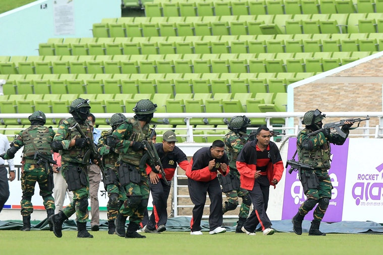 bangladesh commandos participate in a mock war game at the sher e bangla national stadium in dhaka on october 6 2016 a day before the first match between bangladesh and the visiting england team security forces in bangladesh including the army commandos on october 6 held mock war games at dhaka 039 s sher e bangla national stadium ahead of the three match one day international series against england photo afp