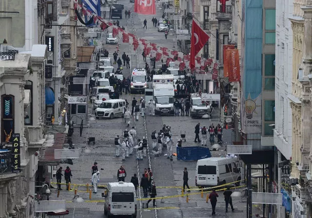 turkish police forensics and emergency services work at the scene of an explosion on istiklal avenue in istanbul on march 19 2016 photo afp turkish police forensics and emergency services work at the scene of an explosion on istiklal avenue in istanbul on march 19 2016 photo afp