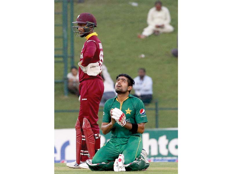 babar became the second youngest player to score three consecutive odi centuries as he helped pakistan whitewash the visiting west indian side photo afp