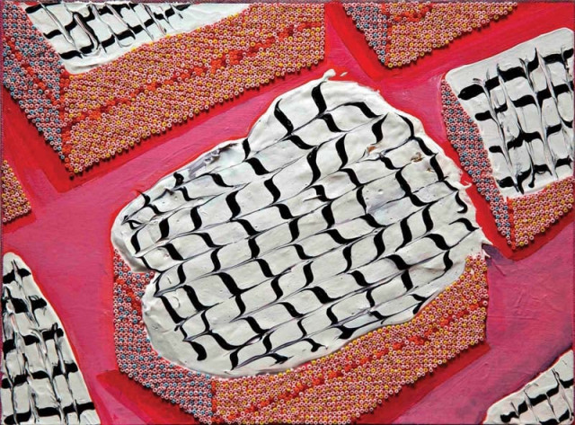 khan often uses a variety of materials and methods to create her paintings such as beads wire and chamak pati photos courtesy ivs gallery khan often uses a variety of materials and methods to create her paintings such as beads wire and chamak pati photos courtesy ivs gallery