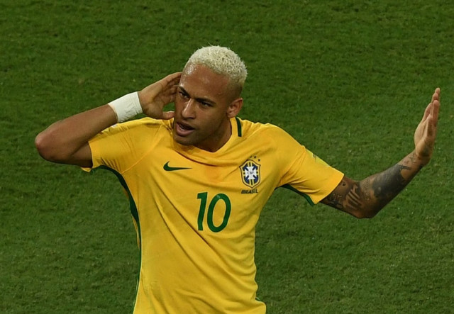 neymar celebrates after scoring in natal brazil on october 6 2016 photo afp neymar celebrates after scoring in natal brazil on october 6 2016 photo afp