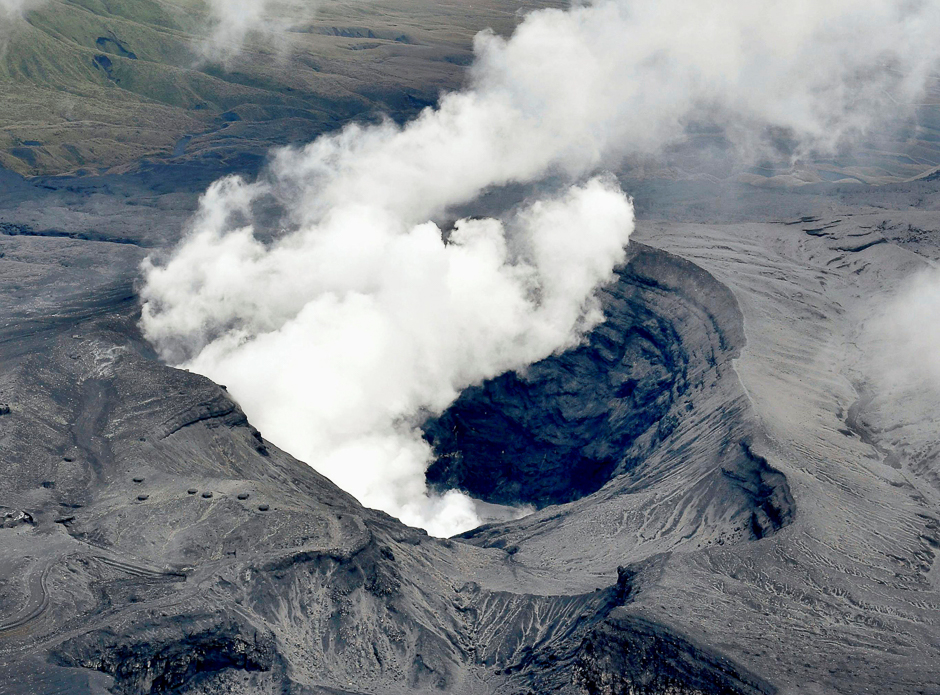 an aerial view shows the eruption of mount aso in aso kumamoto prefecture southwestern japan in this photo taken by kyodo photo reuters