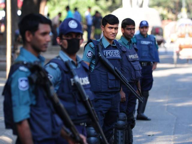 a file photo of bangladeshi police personnel standing guard photo afp