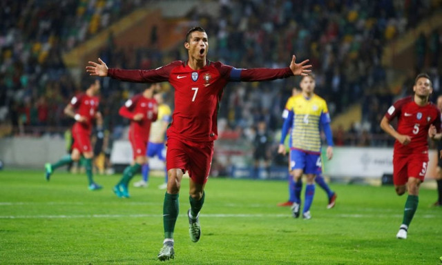 portugal 039 s cristiano ronaldo celebrates his second goal against andorra on october 7 2016 photo reuters portugal 039 s cristiano ronaldo celebrates his second goal against andorra on october 7 2016 photo reuters