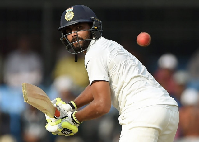 ravindra jadeja plays a shot at the holkar cricket stadium in indore on october 9 2016 photo afp ravindra jadeja plays a shot at the holkar cricket stadium in indore on october 9 2016 photo afp