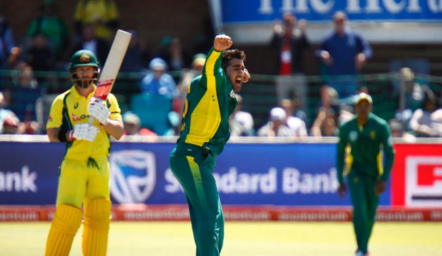 tabraiz shamsi c celebrates after taking a wicket at the st george 039 s park cricket stadium on october 9 2016 photo afp tabraiz shamsi c celebrates after taking a wicket at the st george 039 s park cricket stadium on october 9 2016 photo afp