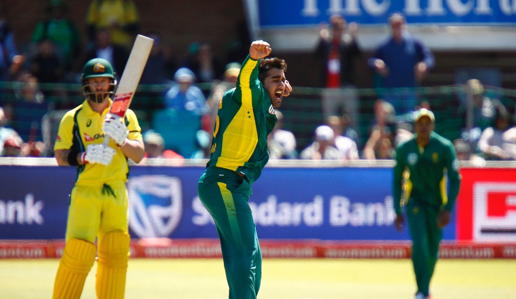 tabraiz shamsi c celebrates after taking a wicket at the st george 039 s park cricket stadium on october 9 2016 photo afp