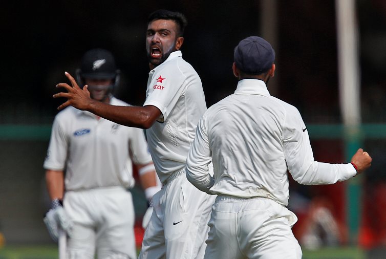 india 039 s ravichandran ashwin celebrates after taking the wicket of new zealand 039 s tom latham on october 10 2016 photo reuters