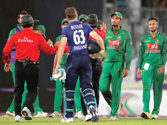 buttler was seen engaged in an argument with some of the bangladeshi players forcing the umpires to hastily intervene photo reuters buttler was seen engaged in an argument with some of the bangladeshi players forcing the umpires to hastily intervene photo reuters