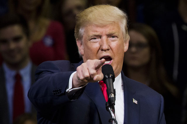 republican presidential nominee donald trump speaks during a rally at mohegan sun arena in wilkes barre pennsylvania on october 10 2016 photo afp