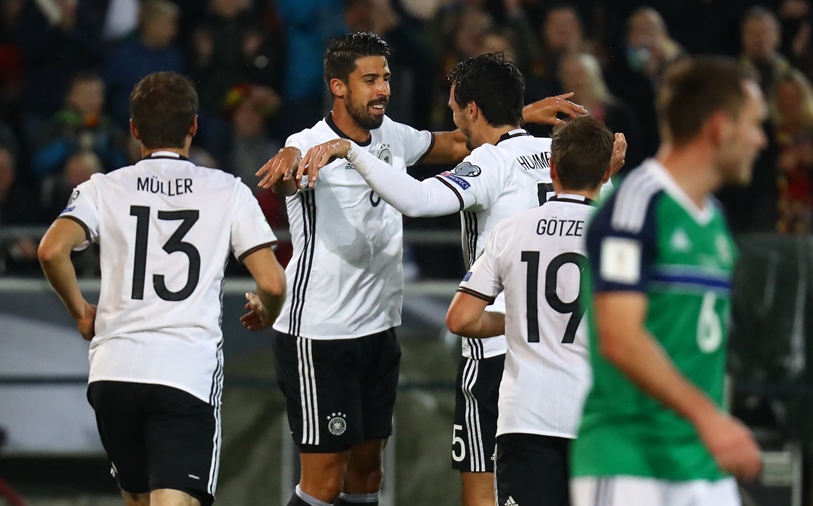 germany 039 s sami khedira celebrates scoring their second goal with mats hummels on october 11 2016 photo reuters