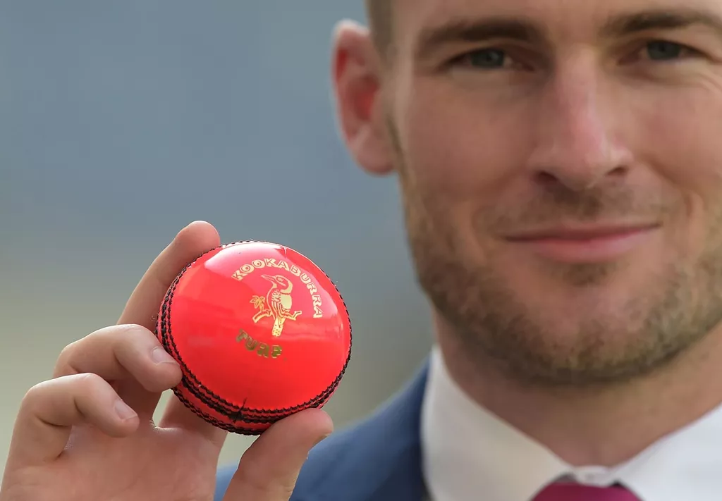 kookaburra spokesperson shannon gill shows the pink ball in dubai on october 12 2016 photo afp kookaburra spokesperson shannon gill shows the pink ball in dubai on october 12 2016 photo afp