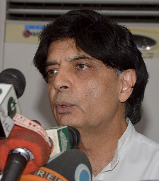 federal interior minister chaudhry nisar ali khan addressing a press conference at nadra headquarters in islamabad on thursday october 13 2016 photo mudassar raja express