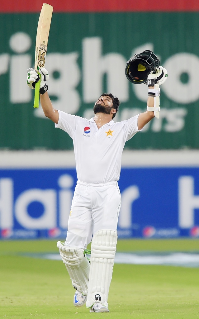 azhar became the first ever double centurion in a day night test on friday photo afp