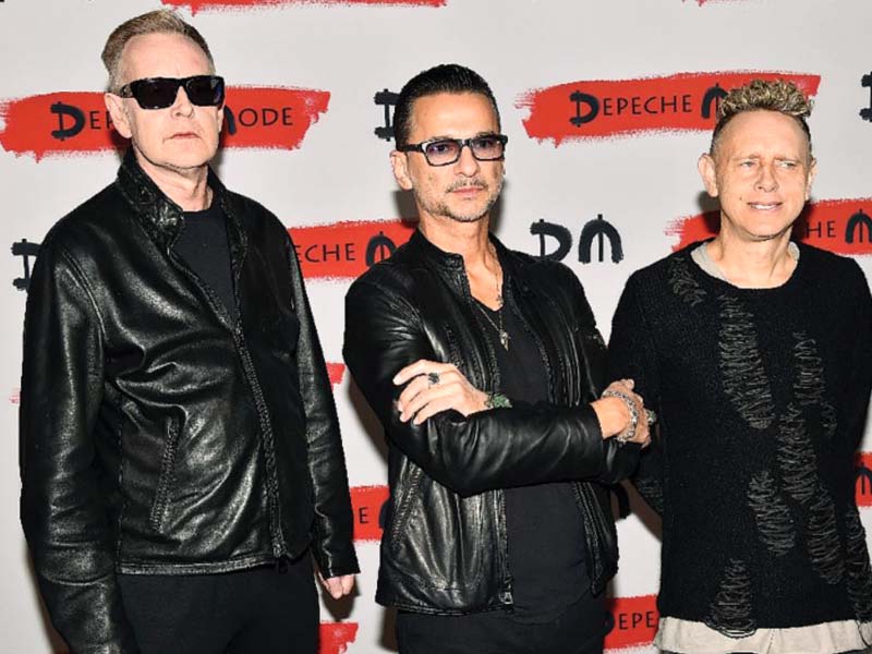 members of rock band depeche mode l r andrew fletcher dave gahan and martin gore pose during a press conference to promote their new album spirit to be released in 2017 photo afp
