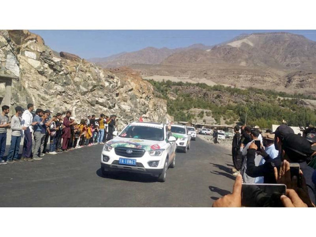 participants of china pakistan friendship car rally drive on a road in chilas photo express participants of china pakistan friendship car rally drive on a road in chilas photo express