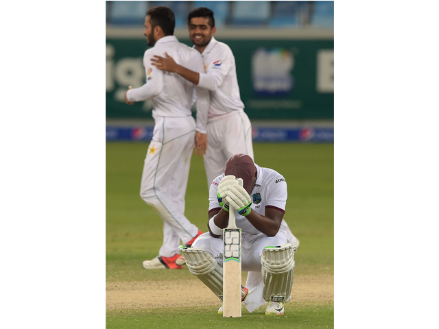 darren bravo r reacts after his dismissal in dubai on october 15 2016 photo afp