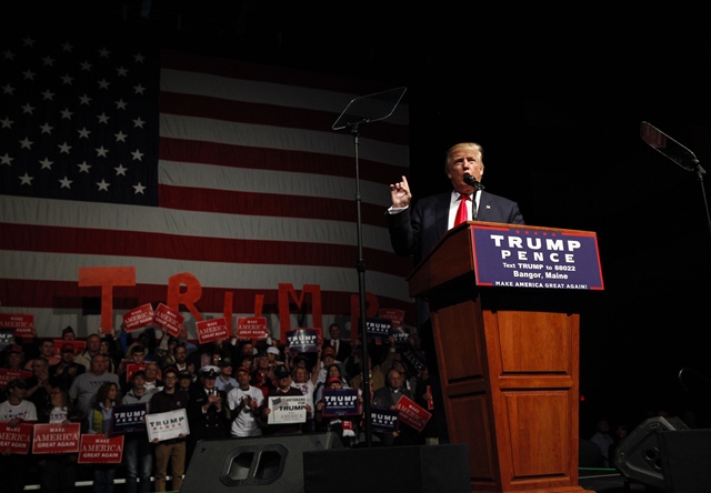 republican presidential candidate donald trump speaks at a rally at cross insurance center on october 15 2016 in bangor maine photo afp