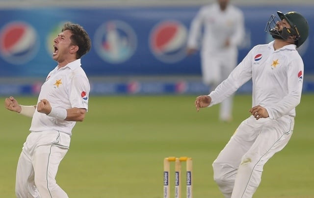 yasir shah celebrating his wicket photo afp yasir shah celebrating his wicket photo afp