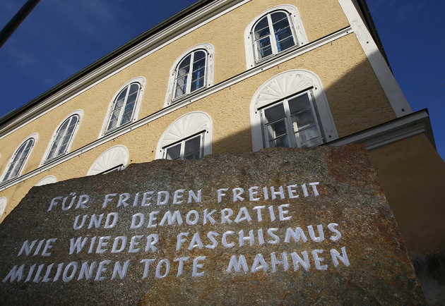 a stone outside the house in which adolf hitler was born with the inscription 039 for peace freedom and democracy never again fascism millions of dead are a warning 039 in braunau am inn austria photo reuters