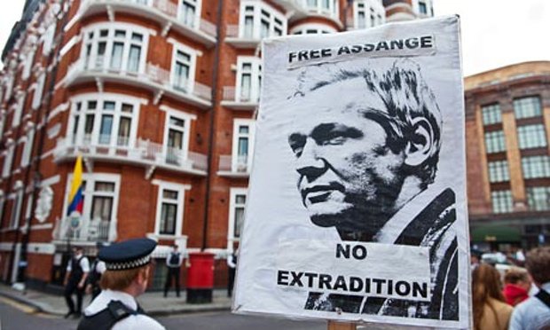 julian assange 039 s poster outside the ecuadorian embassy in london photo afp