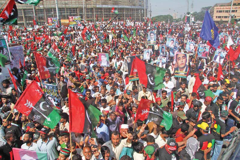 people take to the streets en masse to show their support for the ppp rally organised to commemorate the martyrs of the karsaz incident photo athar khan express