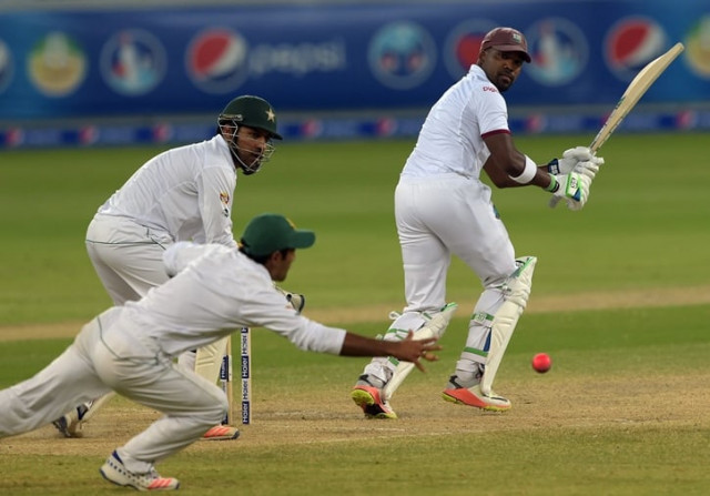 west indies batsman darren bravo r plays a shot on the final day of the first day night test between pakistan and the west indies at the dubai international cricket stadium in the gulf emirate on october 17 2016 photo afp west indies batsman darren bravo r plays a shot on the final day of the first day night test between pakistan and the west indies at the dubai international cricket stadium in the gulf emirate on october 17 2016 photo afp