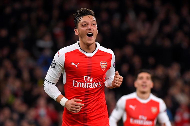 arsenal 039 s mesut ozil celebrates scoring their sixth goal and his hat trick on october 19 2016 photo reuters