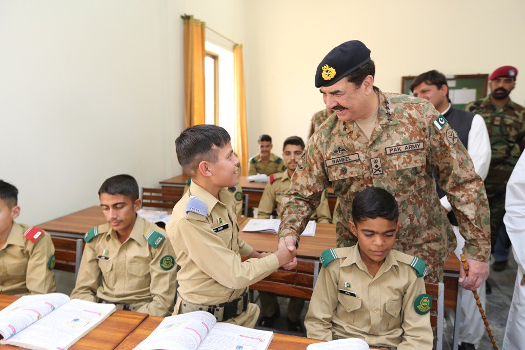 coas gen raheel sharif meets a pupil at newly constructed cadet college in south waziristan photo ispr