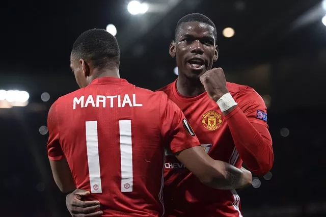 manchester united 039 s french striker anthony martial l embraces manchester united 039 s french midfielder paul pogba r as he celebrates scoring their second goal from the penalty spot during the uefa europa league group a football match between manchester united and fenerbahce at old trafford in manchester north west england on october 20 2016 photo afp manchester united 039 s french striker anthony martial l embraces manchester united 039 s french midfielder paul pogba r as he celebrates scoring their second goal from the penalty spot during the uefa europa league group a football match between manchester united and fenerbahce at old trafford in manchester north west england on october 20 2016 photo afp