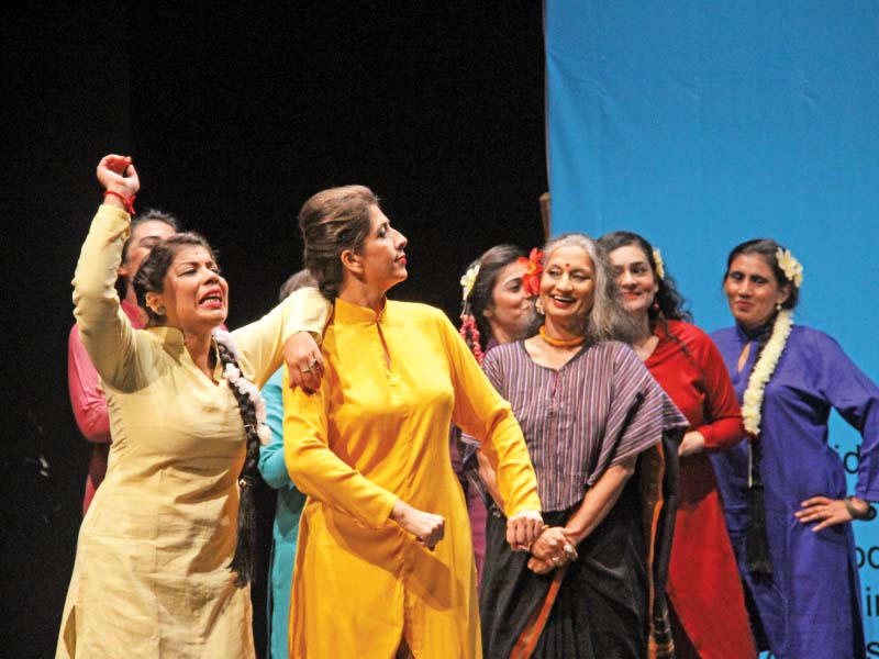 the tehrik e niswan team performed on a poem after which they also screened a documentary on women s issues photo ayesha mir express