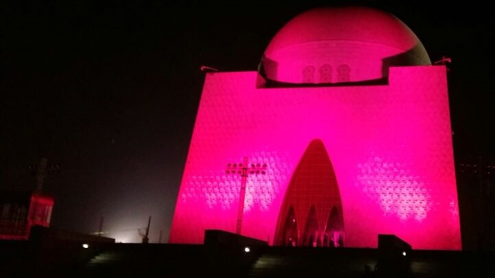 mazar e quaid was illuminated pink in solidarity with breast cancer patients on october 22 2016 photo app