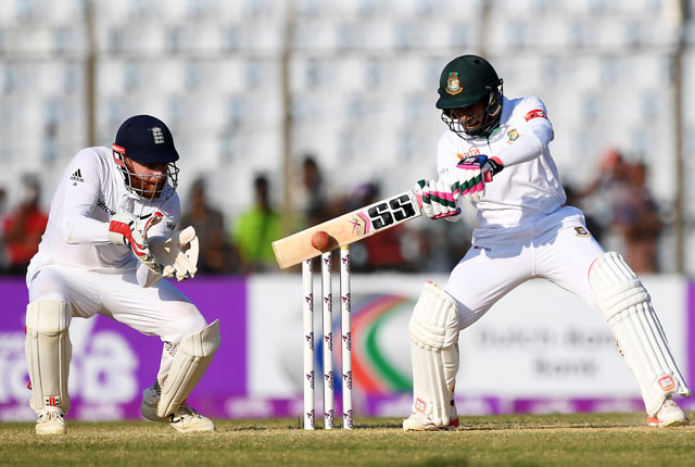 bangladesh 039 sabbir rahman plays a shot during the fourth day of the first test match between bangladesh and england at zahur ahmed chowdhury cricket stadium in chittagong on october 23 2016 photo afp