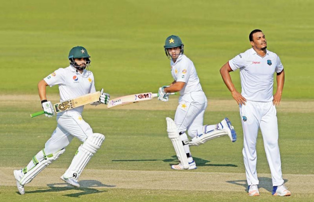 neither pakistan s bowlers nor their batsmen were troubled by the west indians on day three photo afp