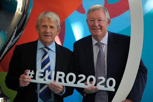 scotland 039 s team manager gordon strachan l and former manchester united coach sir alex ferguson attend the launch of the glasgow host city logo for uefa euro 2020 at the glasgow science centre in glasgow scotland photo afp scotland 039 s team manager gordon strachan l and former manchester united coach sir alex ferguson attend the launch of the glasgow host city logo for uefa euro 2020 at the glasgow science centre in glasgow scotland photo afp