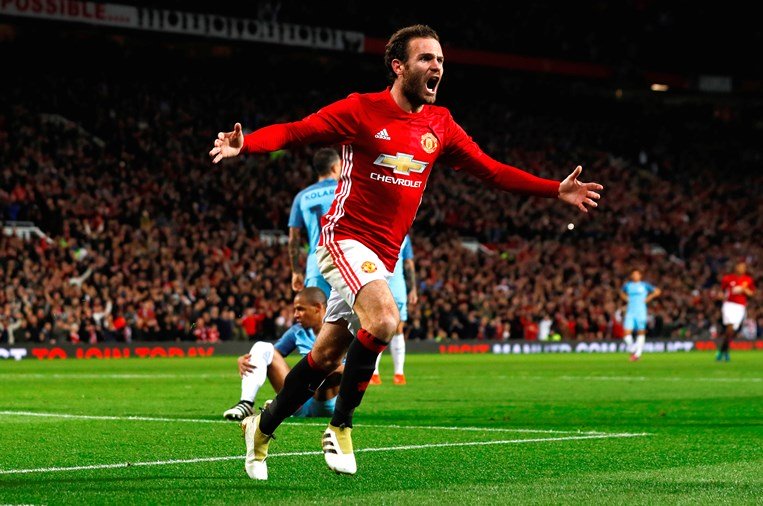 manchester united 039 s juan mata celebrates after scoring against manchester city on october 26 2016 photo reuters