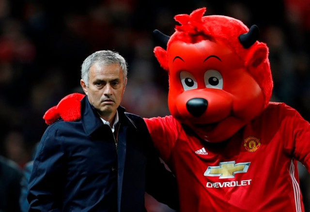 manchester united manager jose mourinho with the mascot before the match against manchester city on october 26 2017 photo reuters manchester united manager jose mourinho with the mascot before the match against manchester city on october 26 2017 photo reuters