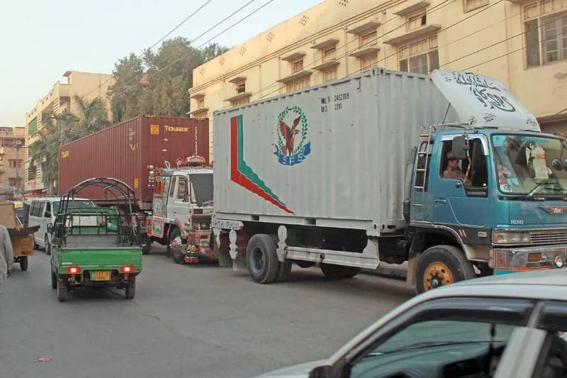 impounded containers are parked outside a police station in rawalpindi to block roads ahead of pti protest photo zafar aslam express impounded containers are parked outside a police station in rawalpindi to block roads ahead of pti protest photo zafar aslam express