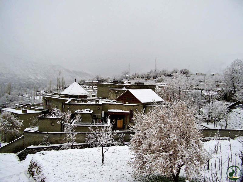 a view of karimabad town of hunza during winter photo file