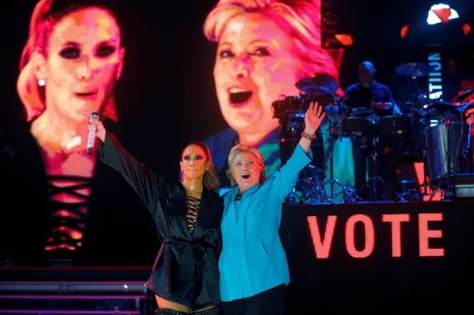 us democratic presidential nominee hillary clinton joins performer jennifer lopez at a campaign concert in miami florida us october 29 2016 photo reuters