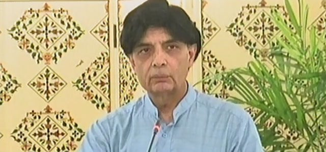 federal interior minister chaudhry nisar ali khan addressing a press conference in islamabad on sunday october 30 2016 screengrab federal interior minister chaudhry nisar ali khan addressing a press conference in islamabad on sunday october 30 2016 screengrab