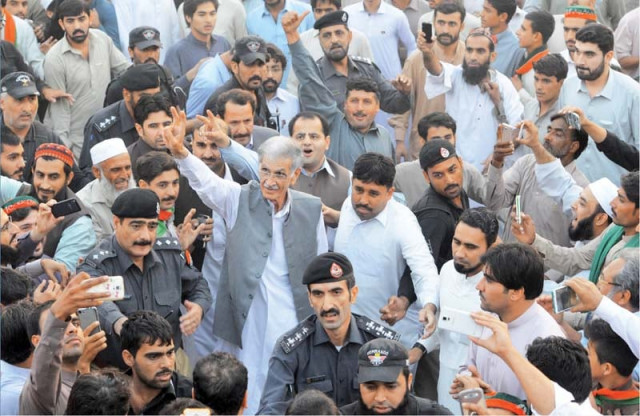 khyber pakhtunkhwa cm pervez khattak arrives in swabi photo afp khyber pakhtunkhwa cm pervez khattak arrives in swabi photo afp