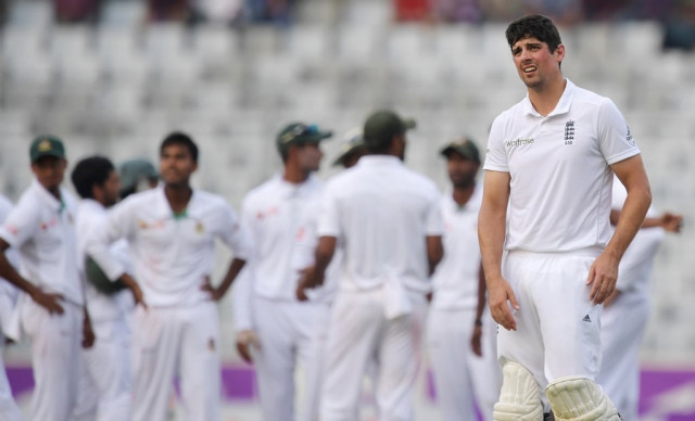 england test captain alastair cook looks on during the second test against bangladesh photo afp england test captain alastair cook looks on during the second test against bangladesh photo afp